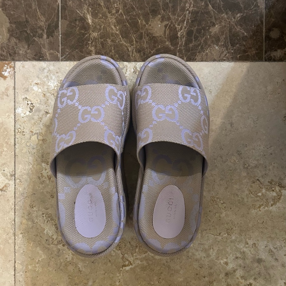 Gucci Lavender Monogram platform slides